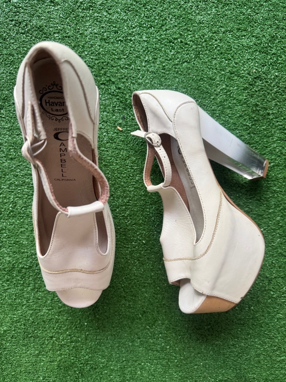 Jeffrey Campbell Cream T-Strap Peep-Toe Platform Heels